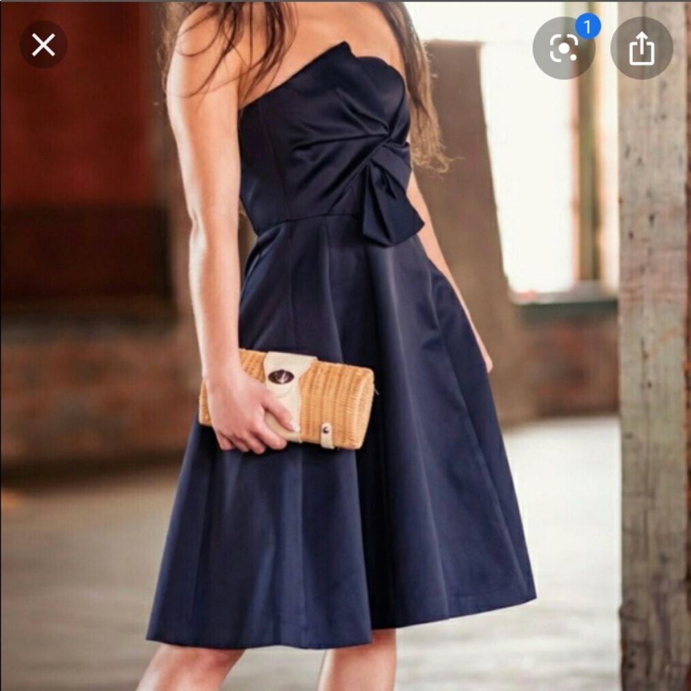 H&M blue tea length strapless dress